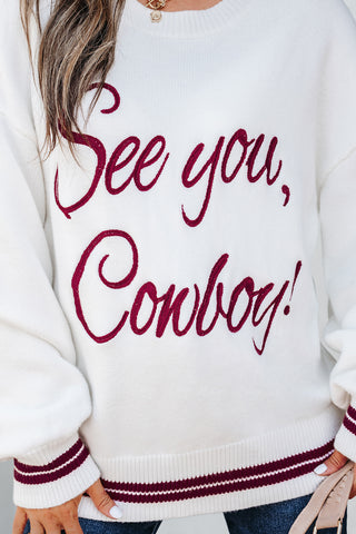 Coffee See You Cowboy Embroidered Western Graphic Sweater