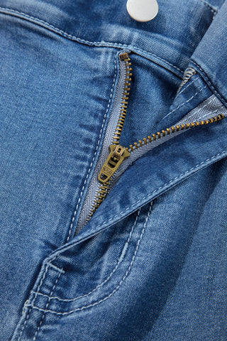 Sail Blue Plus Size Elastic Waist Ruffled Wide Leg Denim Pants