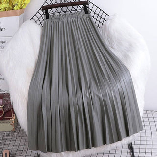 Sheer Trend - High Waisted Elastic A-Line Pleated PU Leather Mini Skirt