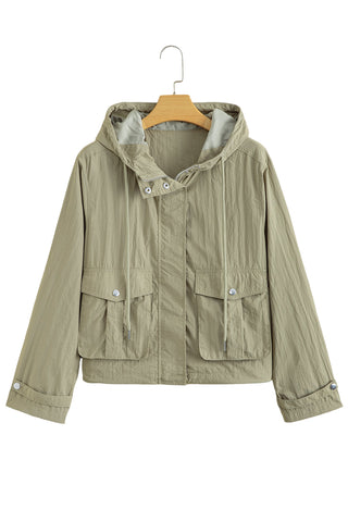 Laurel Green Zipped Pocket Cropped Hooded Utility Jacket