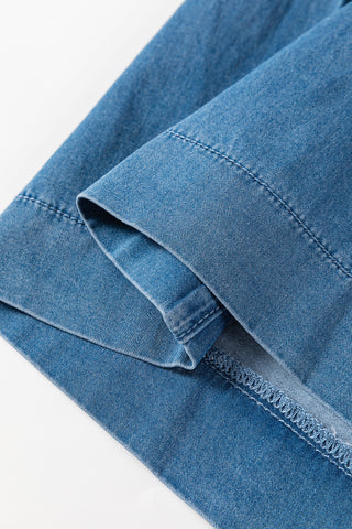 Dusk Blue Mineral Wash Button High Waist Wide Leg Jeans