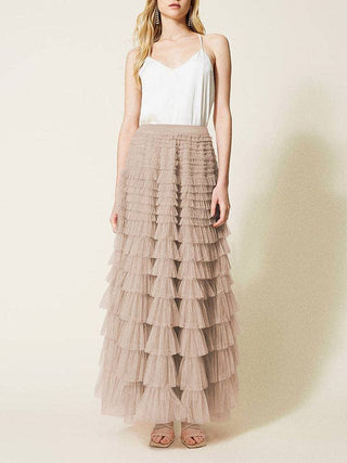 Sheer Trend - A-Line High Waisted Solid Color Tulle Skirts Bottoms