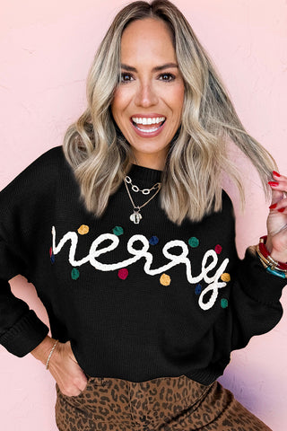 Smoke Gray Merry Colorful Dot Detail Christmas Dolman Sweater