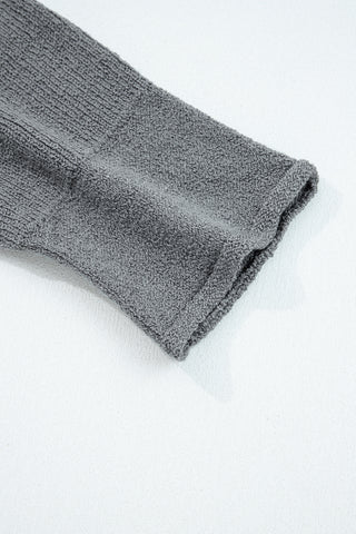 Medium Grey Raw Edge Uneven Hem Patchwork Drop Shoulder Sweater