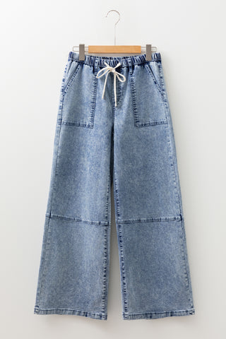 Ashleigh Blue Acid Wash Exposed Seam Drawstring High Waist Jeans
