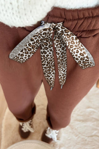 Coffee Leopard Drawstring Winter Fleece Pants