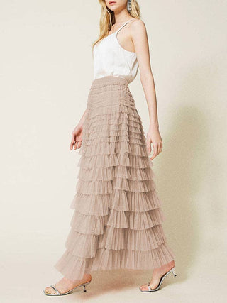 Sheer Trend - A-Line High Waisted Solid Color Tulle Skirts Bottoms