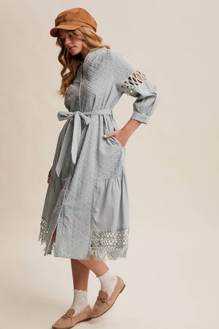 Listicle - Lace Cutout Sleeve Eyelet Midi Dress LD0730