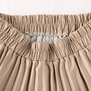 Sheer Trend - High Waisted Elastic A-Line Pleated PU Leather Mini Skirt