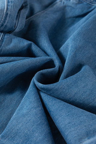 Dusk Blue Mineral Wash Button High Waist Wide Leg Jeans