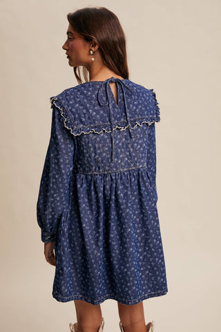 Listicle - Quilted Yoke Denim Mini Dress- SHIPS DEC 15TH