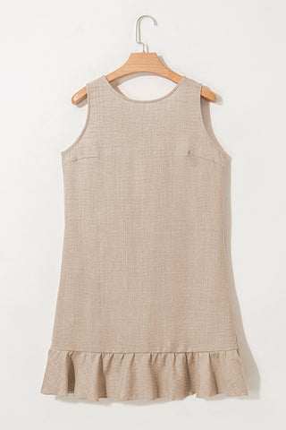 Smoke Gray Knot Scoop Back Ruffle Hem Sleeveless Mini Dress