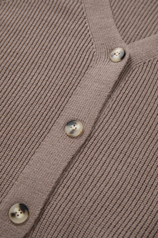 Light Pink Mixed Texture Knit Button V Neck Sweater Cardigan