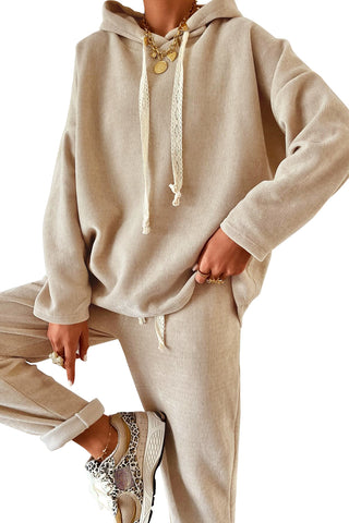 Parchment Drawstring Pullover Hoodie and High Waist Pants Corduroy Suit