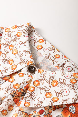 Beige Plus Size Floral Patchwork Button Front Collared Mini Dress