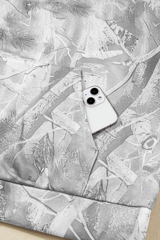 Beige Camouflage Plant Print Kangaroo Pocket Oversized Hoodie