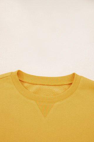 Citrus Pleated Balloon Sleeve Pullover Solid Sweatshirt