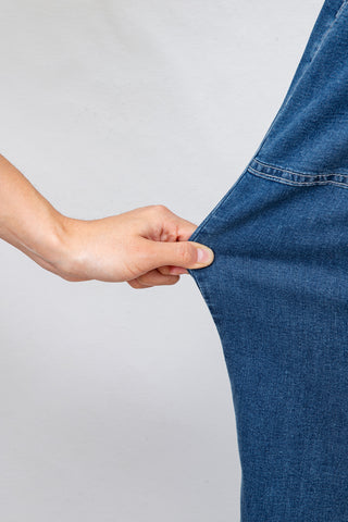 Sail Blue Plus Size Elastic Waist Ruffled Wide Leg Denim Pants