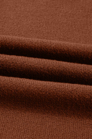 Chestnut Ribbed High Neck Front Pockets Center Seam Shift Sweater Dress