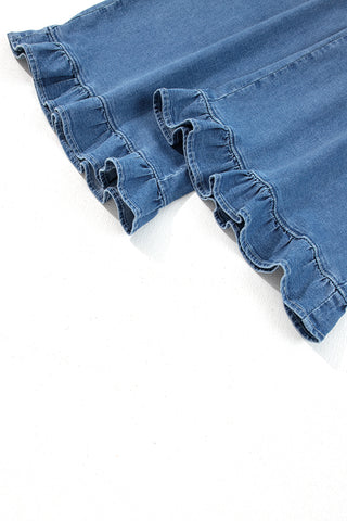 Sail Blue Plus Size Elastic Waist Ruffled Wide Leg Denim Pants