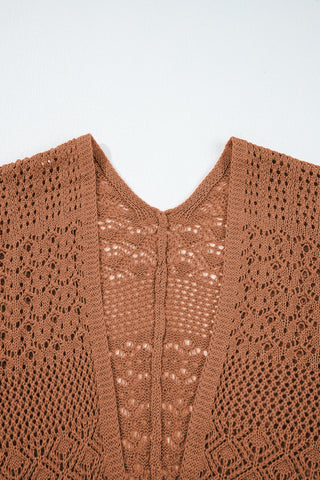 Redwood Burl Mix Pattern Hollowed Knit Open Front Cardigan