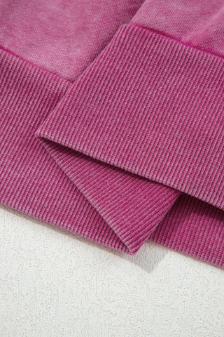 Jungle Green Lace Applique Notched Neck Mineral Wash Baggy Sweatshirt