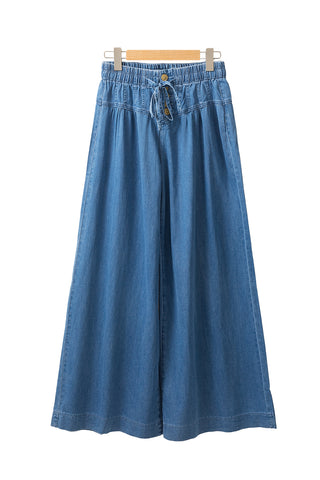 Dusk Blue Mineral Wash Button High Waist Wide Leg Jeans