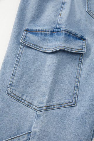 Beau Blue Bowknot Decor Boyfriend Cargo Jeans