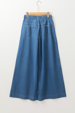 Dusk Blue Mineral Wash Button High Waist Wide Leg Jeans