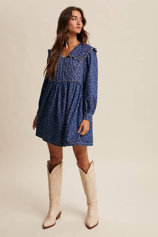 Listicle - Quilted Yoke Denim Mini Dress- SHIPS DEC 15TH