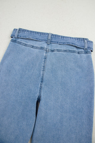 Beau Blue Vintage Washed Knot Belt Wide Leg Jeans