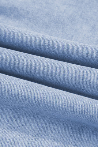 Beau Blue Double Ruffled Sleeves Buttoned A-line Collared Mini Denim Dress