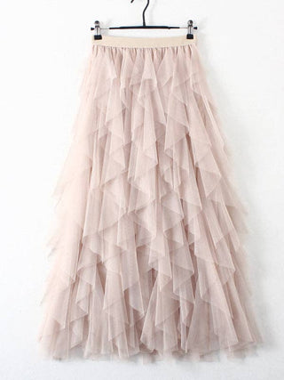 Sheer Trend - Original Irregular Mesh 4 Colors Falbala Pleated Elasticity Skirt