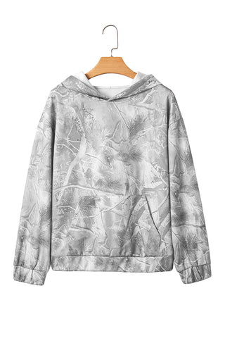 Beige Camouflage Plant Print Kangaroo Pocket Oversized Hoodie