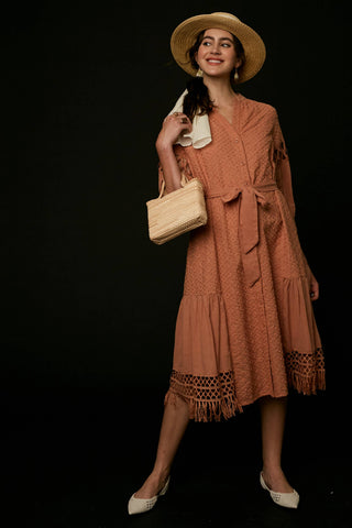 Listicle - Lace Cutout Sleeve Eyelet Midi Dress LD0730