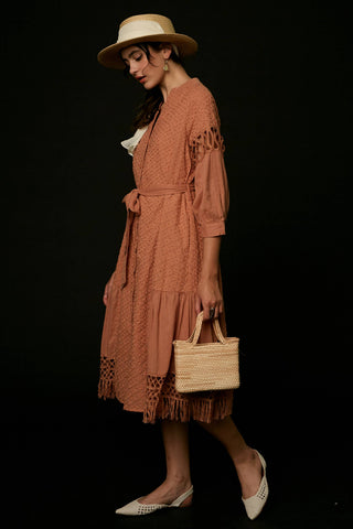 Listicle - Lace Cutout Sleeve Eyelet Midi Dress LD0730