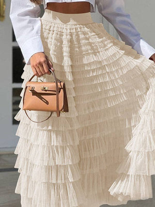 Sheer Trend - A-Line High Waisted Solid Color Tulle Skirts Bottoms
