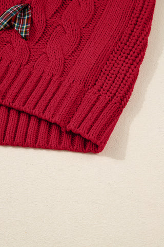 Black Plaid Lace-up Detail Christmas Holiday Puff Short Sleeve Sweater