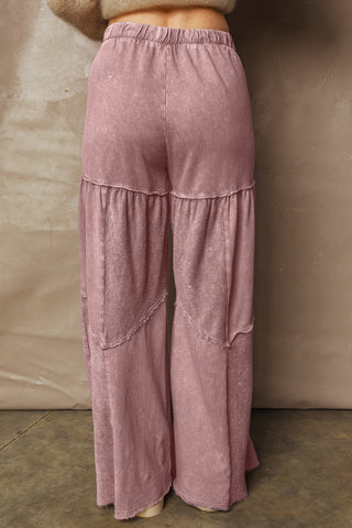Straw Yellow Mineral Wash Tiered Wide Leg Patchwork Drawstring Pants