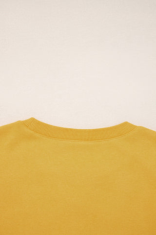 Citrus Pleated Balloon Sleeve Pullover Solid Sweatshirt