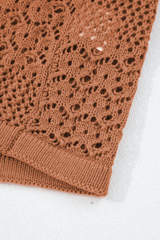 Redwood Burl Mix Pattern Hollowed Knit Open Front Cardigan