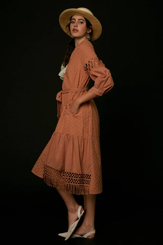 Listicle - Lace Cutout Sleeve Eyelet Midi Dress LD0730