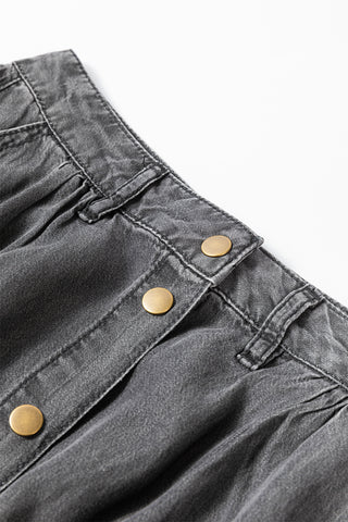 Dark Grey Fully Buttoned Long Denim Skirt